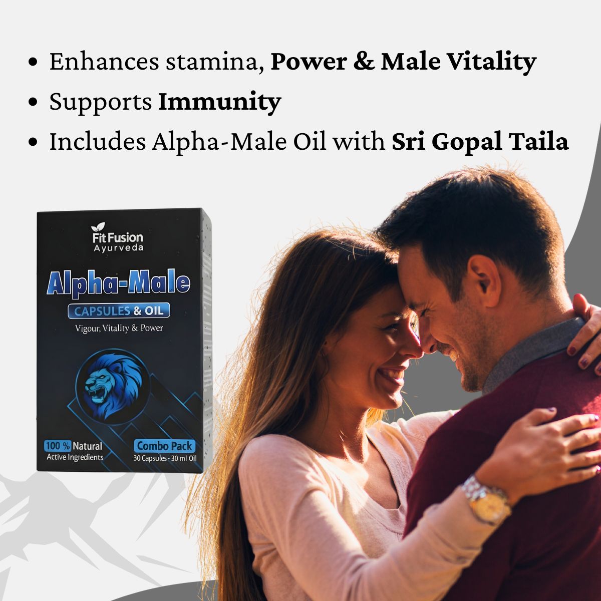 FIT FUSION AYURVEDA Alpha Male Capsule & Oil Combo For Men's Vigour, Vitality & Power  (30 Capsules, 30 ml) - View 3