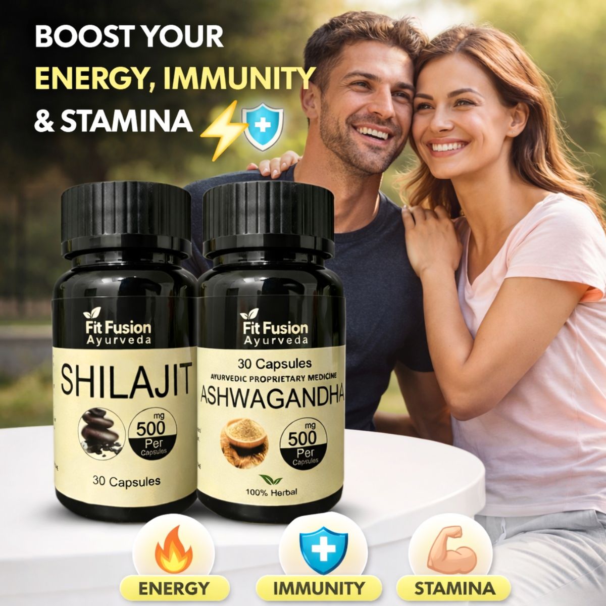 Fit Fusion Ayurveda Ashwagandha + Shilajit Capsule Vitality Combo For Men - View 2