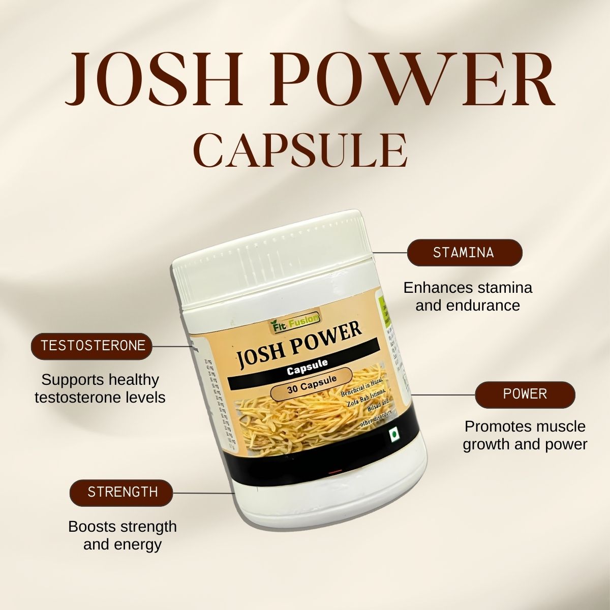 Fit Fusion Ayurveda Josh Power Capsule for Men, Ayurvedic Supplement with Ashwagandha, Safed Musli - View 2