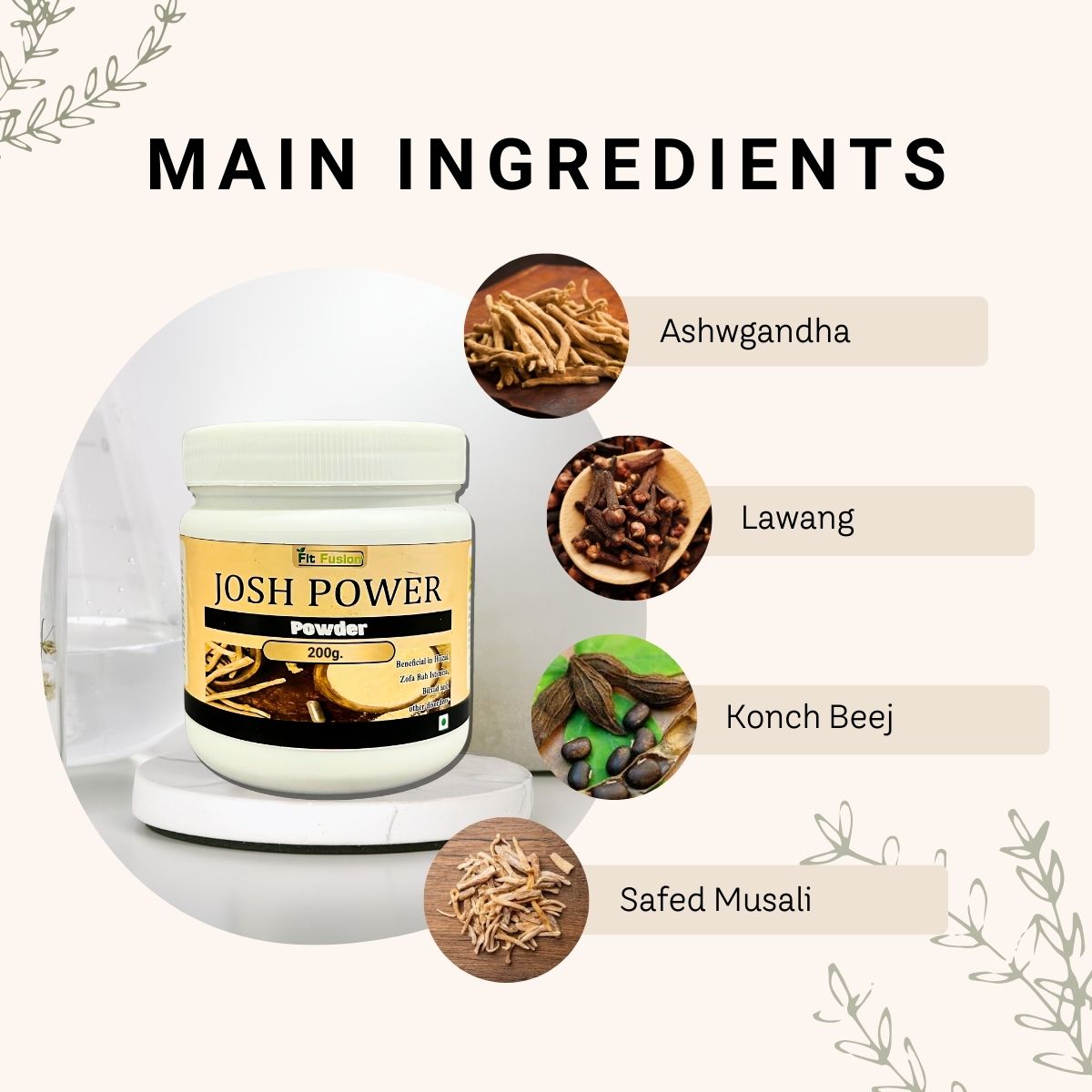 Fit Fusion Ayurveda Josh Power Powder for Men 200g With Ashwagandha & Safed Musli - View 3